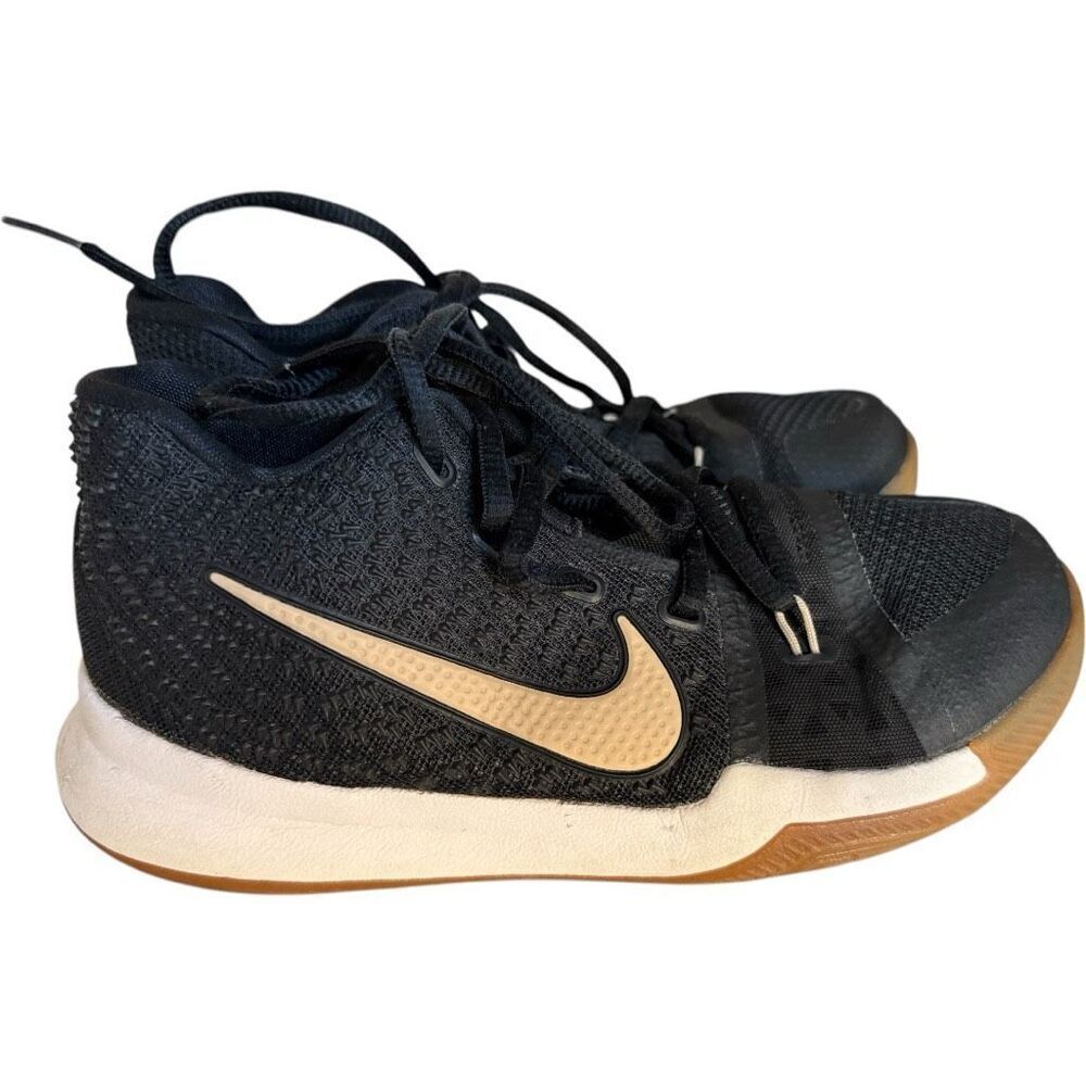Youth Boys Nike 2017 Kyrie 3 TD Black/Gold Badge of Honor High Top Sneakers  2.5